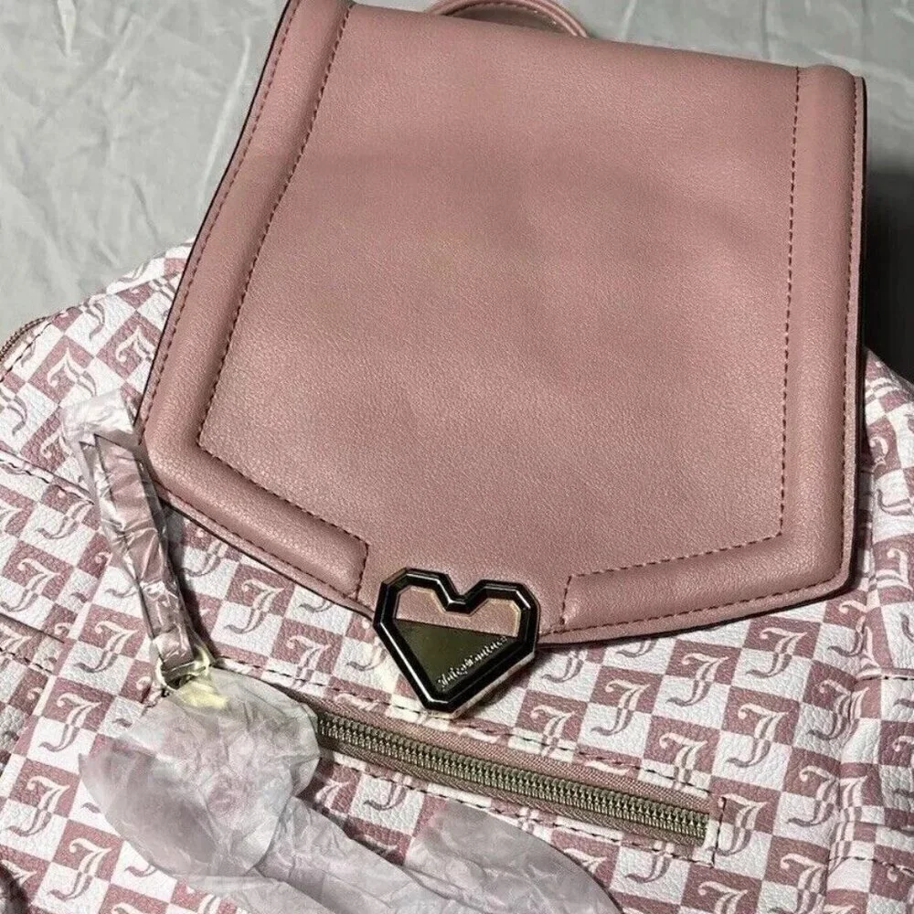 Juicy Couture Modern Pink White Medium Mini Backpack Pink Heart Logo Brand NEW